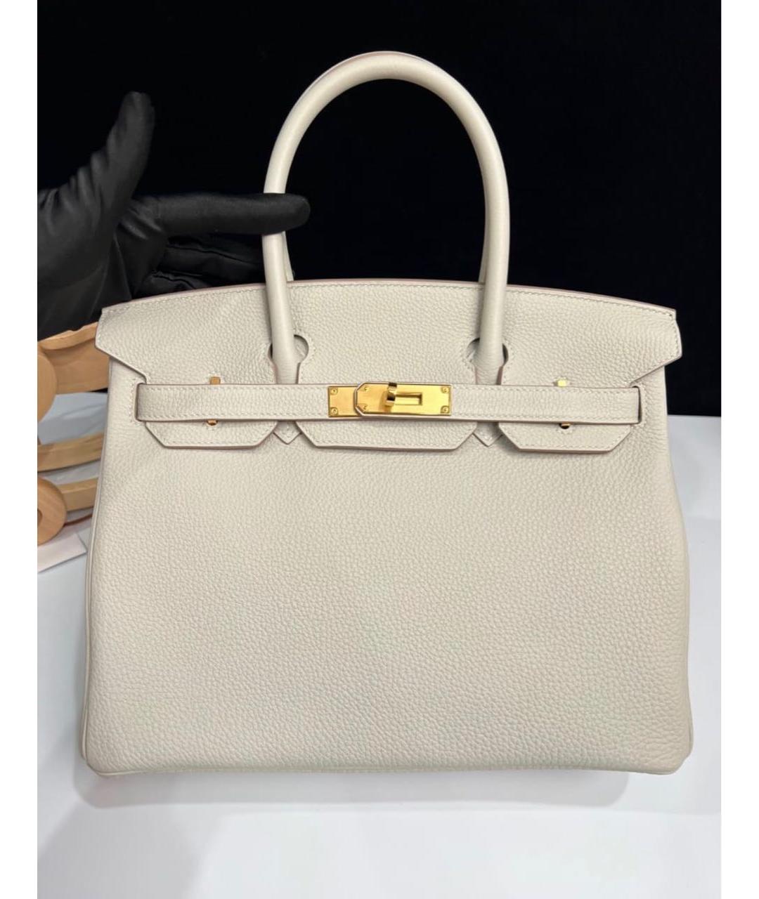 HERMES Бежевая кожаная сумка с короткими ручками, фото 2
