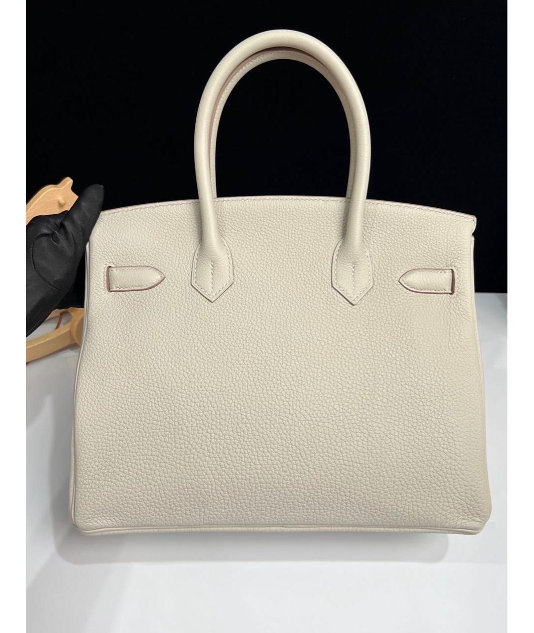 HERMES Бежевая кожаная сумка с короткими ручками, фото 6