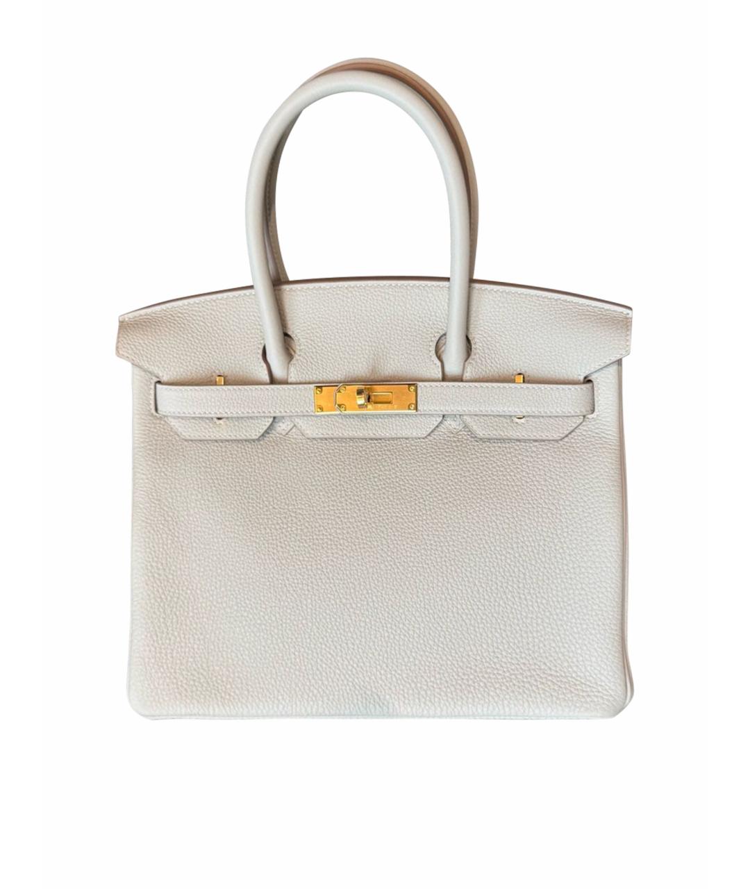 HERMES Бежевая кожаная сумка с короткими ручками, фото 1