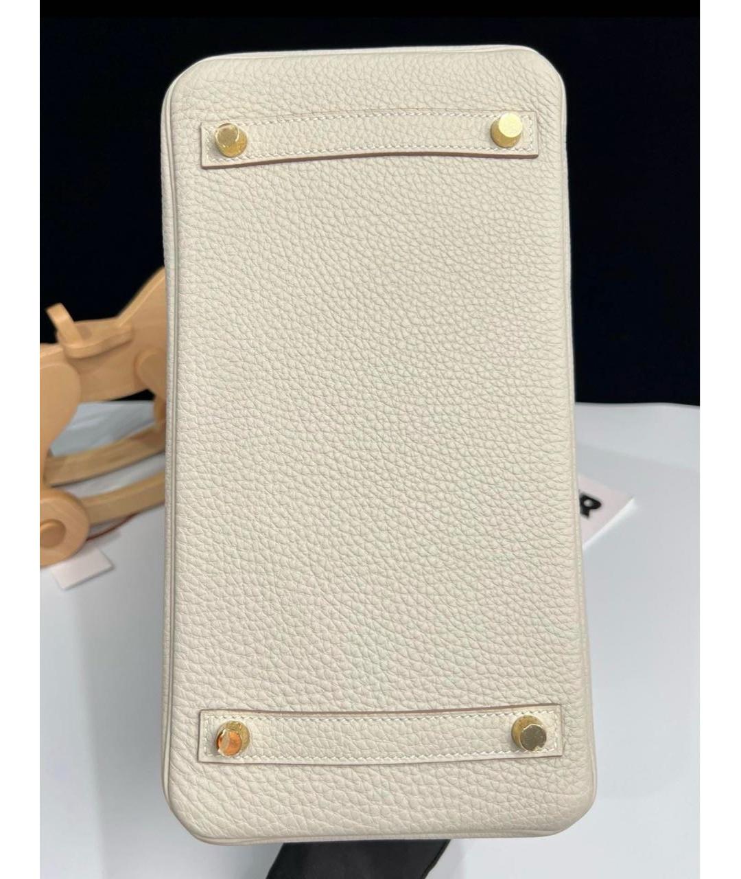 HERMES Бежевая кожаная сумка с короткими ручками, фото 5