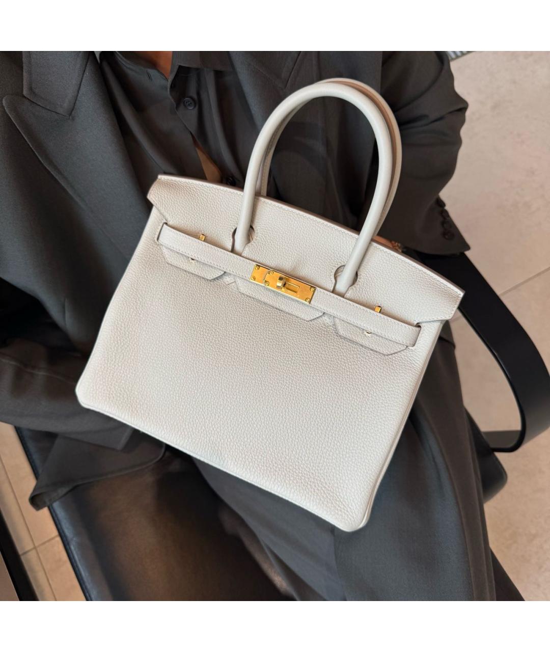 HERMES Бежевая кожаная сумка с короткими ручками, фото 9