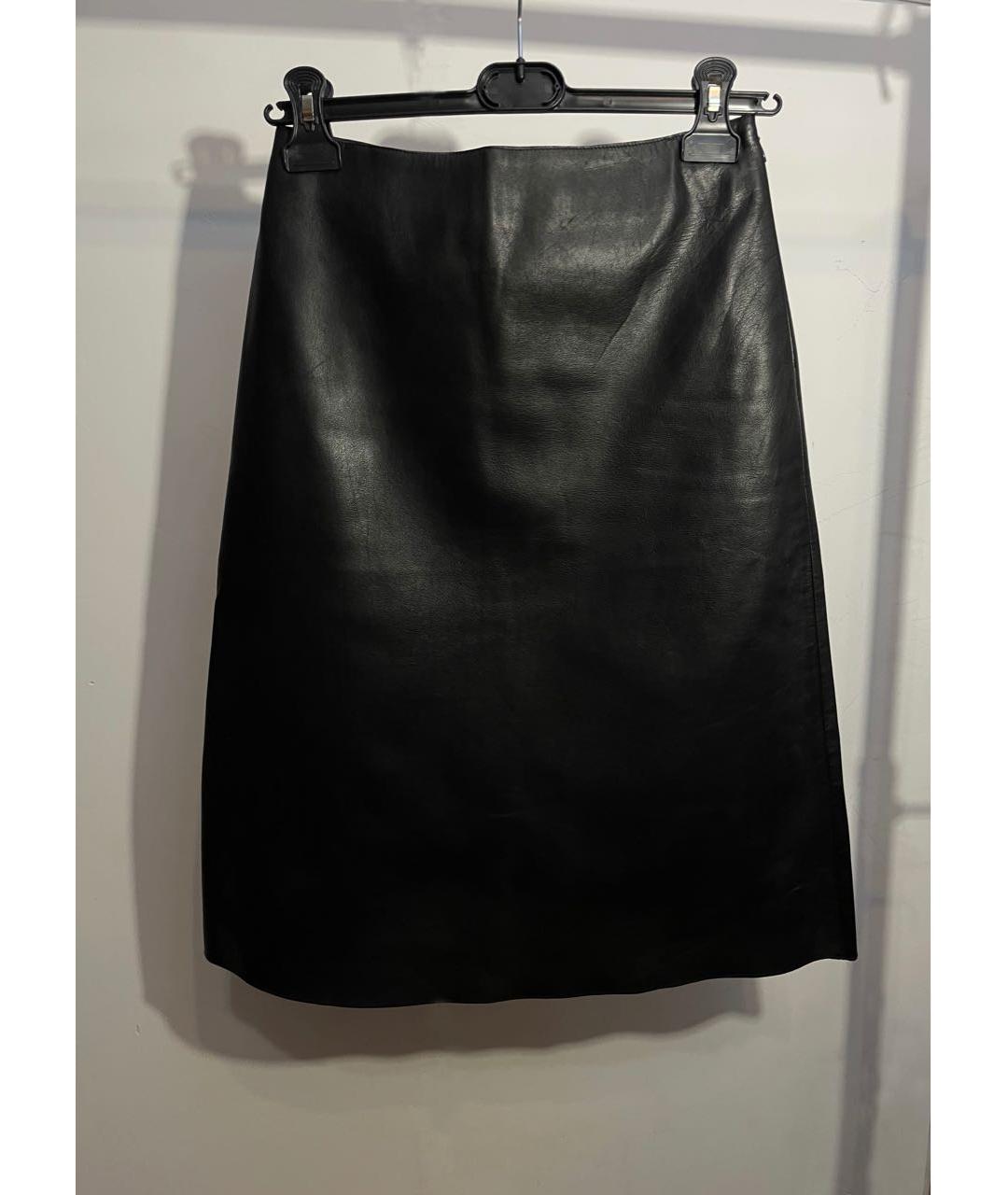 PRADA Черная кожаная юбка миди, фото 7