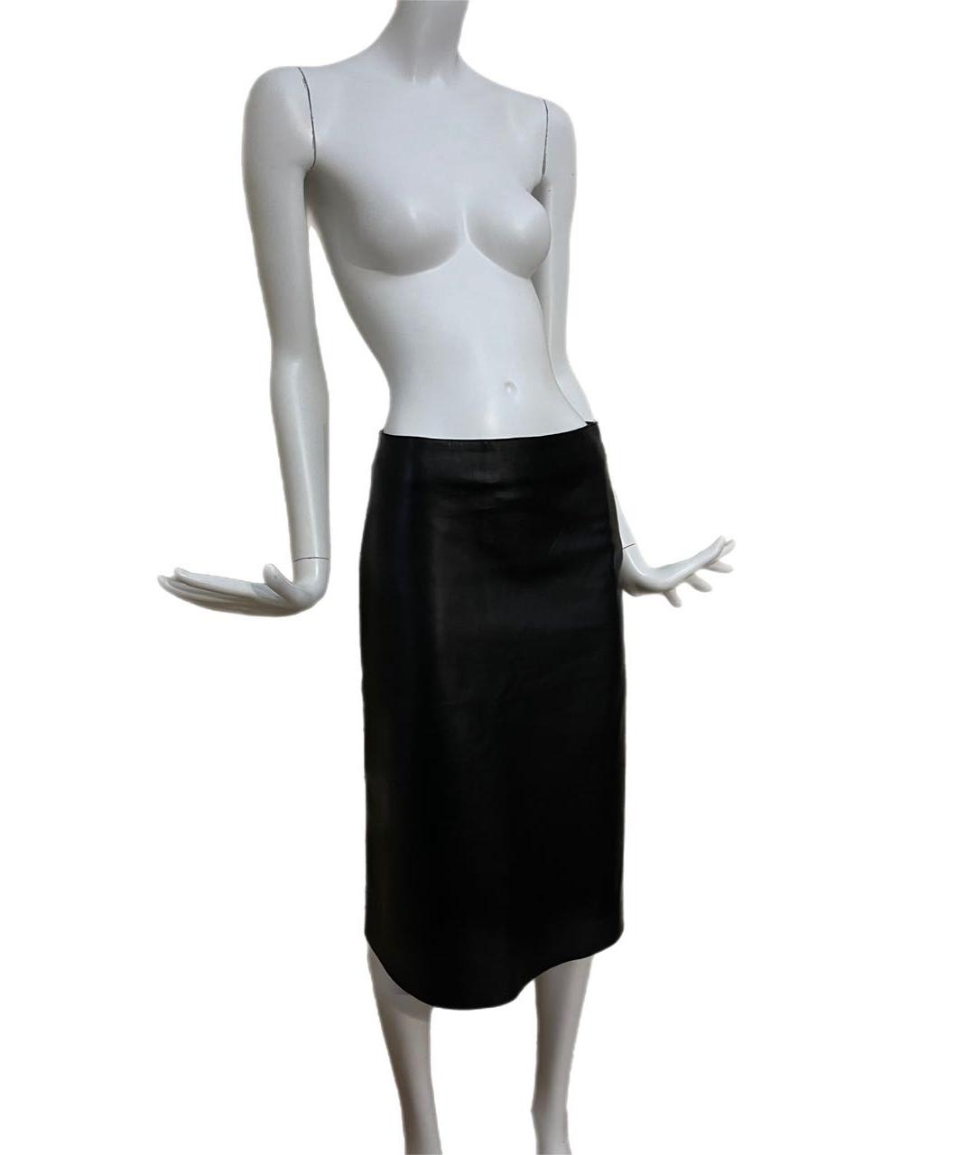 PRADA Черная кожаная юбка миди, фото 3