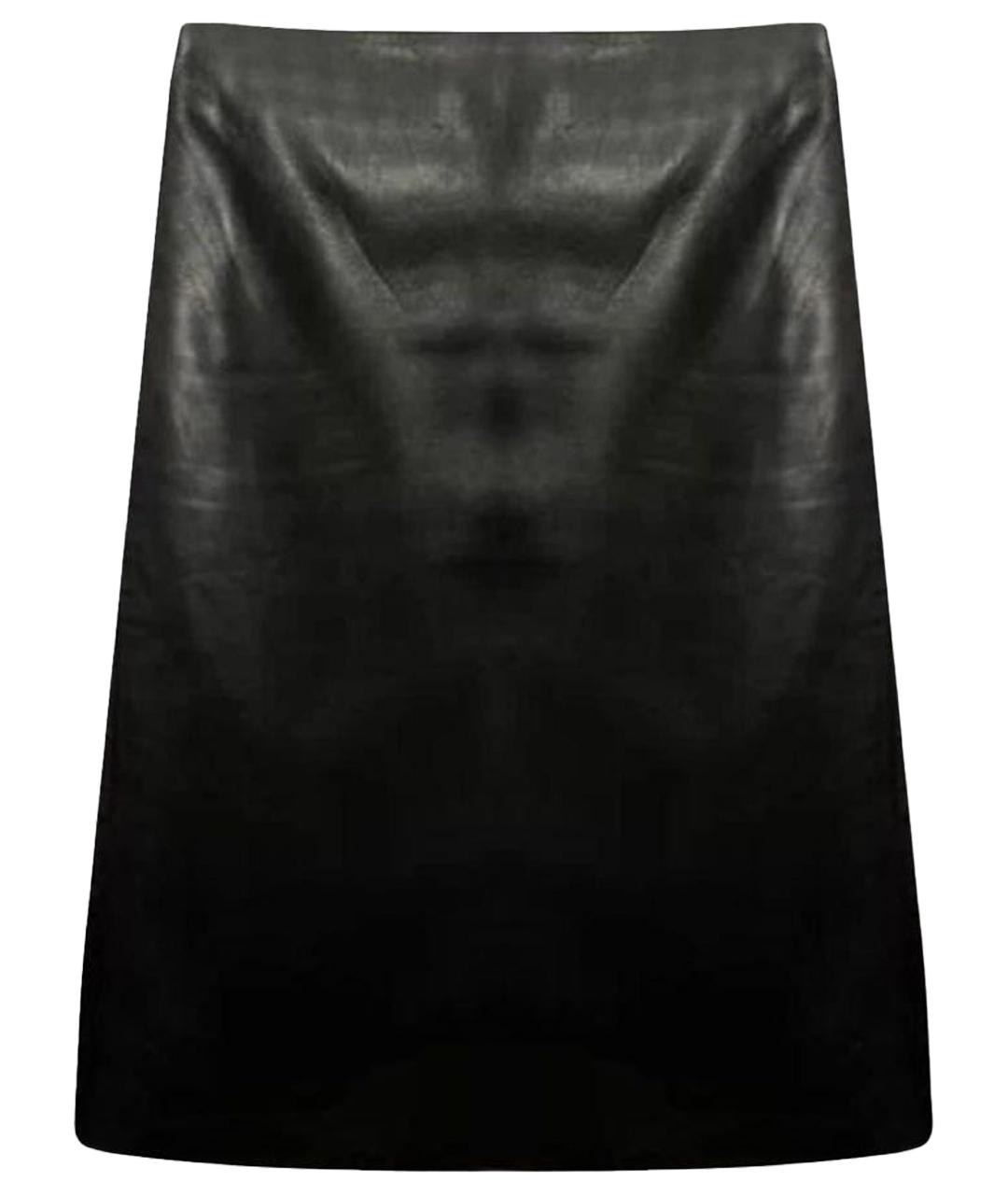 PRADA Черная кожаная юбка миди, фото 1