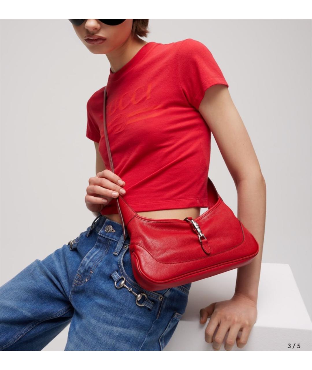 GUCCI Красная кожаная сумка тоут, фото 4