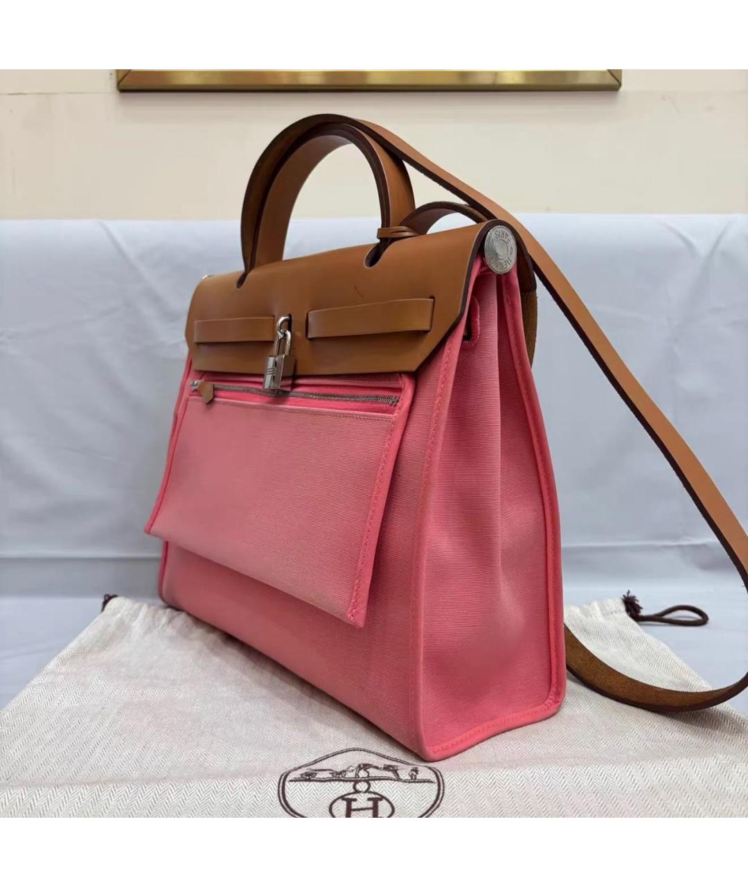 HERMES Розовая тканевая сумка через плечо, фото 4