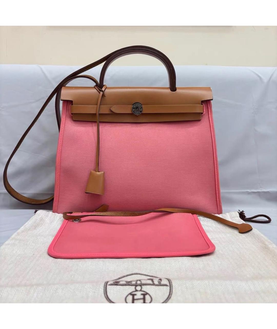 HERMES Розовая тканевая сумка через плечо, фото 8