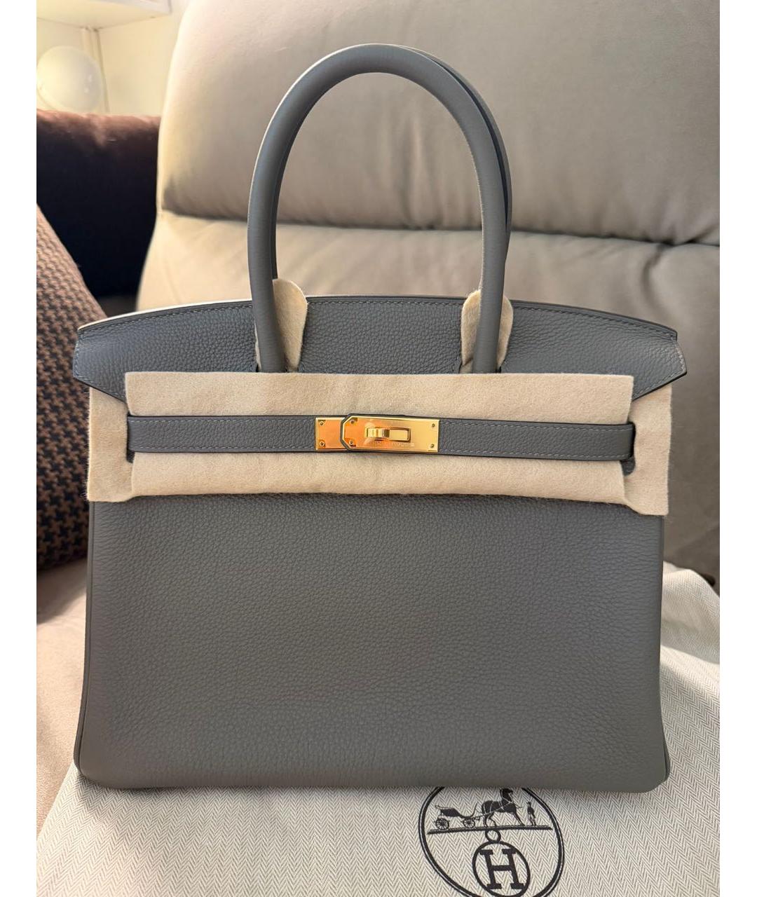 HERMES Серая кожаная сумка с короткими ручками, фото 9