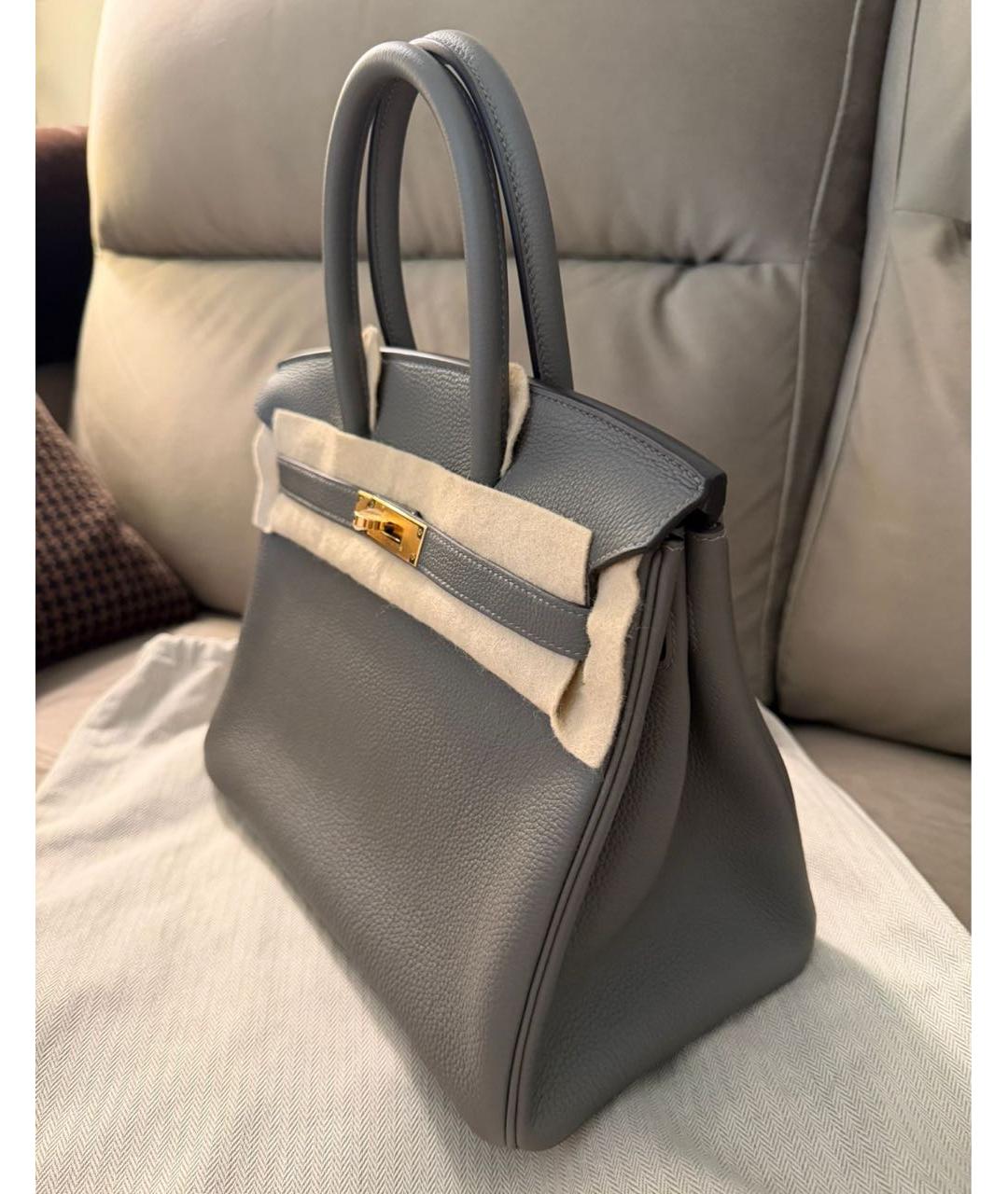 HERMES Серая кожаная сумка с короткими ручками, фото 4