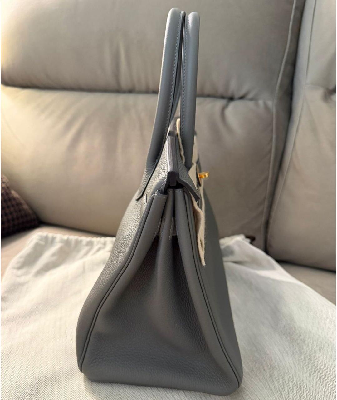 HERMES Серая кожаная сумка с короткими ручками, фото 3
