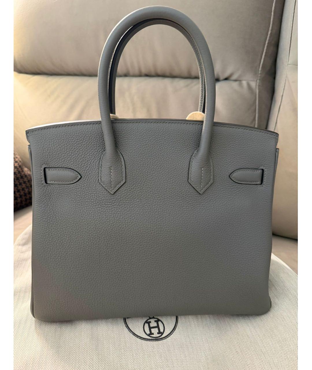 HERMES Серая кожаная сумка с короткими ручками, фото 2