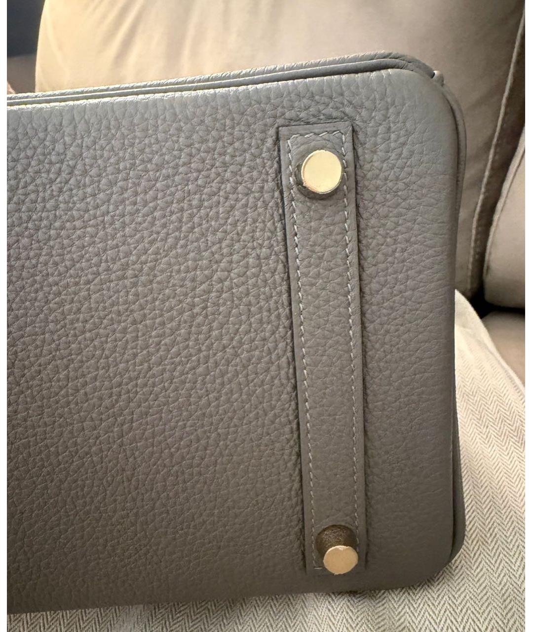 HERMES Серая кожаная сумка с короткими ручками, фото 8