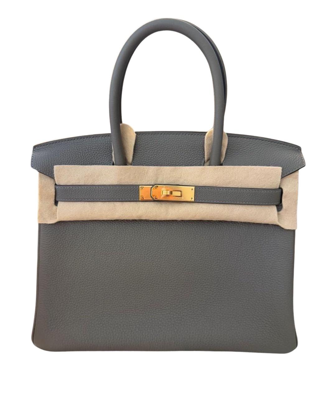 HERMES Серая кожаная сумка с короткими ручками, фото 1
