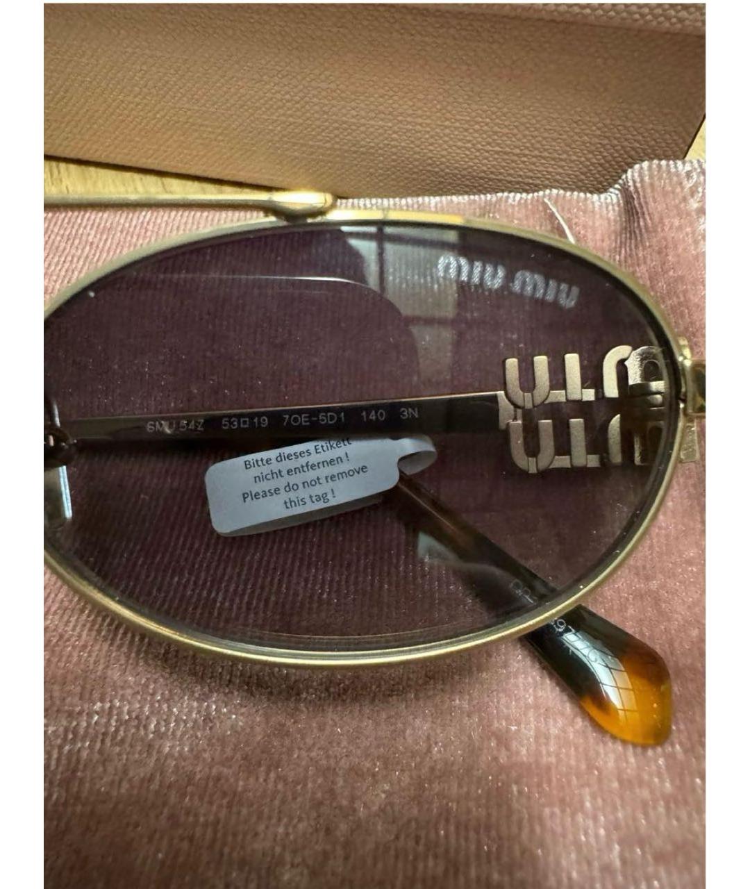 MIU MIU Золотые металлические солнцезащитные очки, фото 3