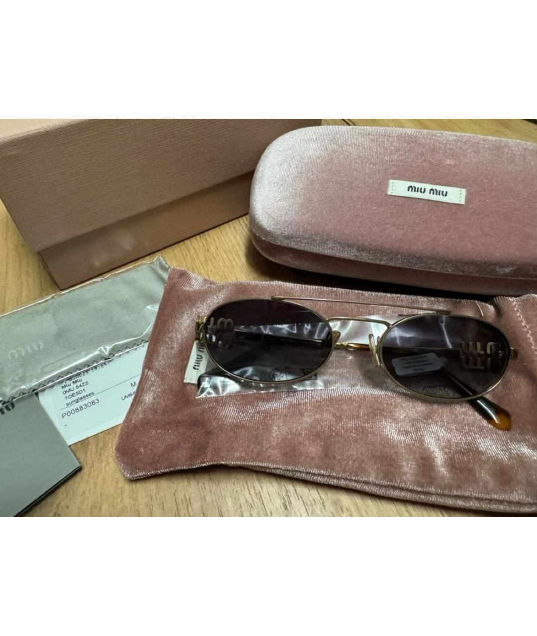 MIU MIU Золотые металлические солнцезащитные очки, фото 2