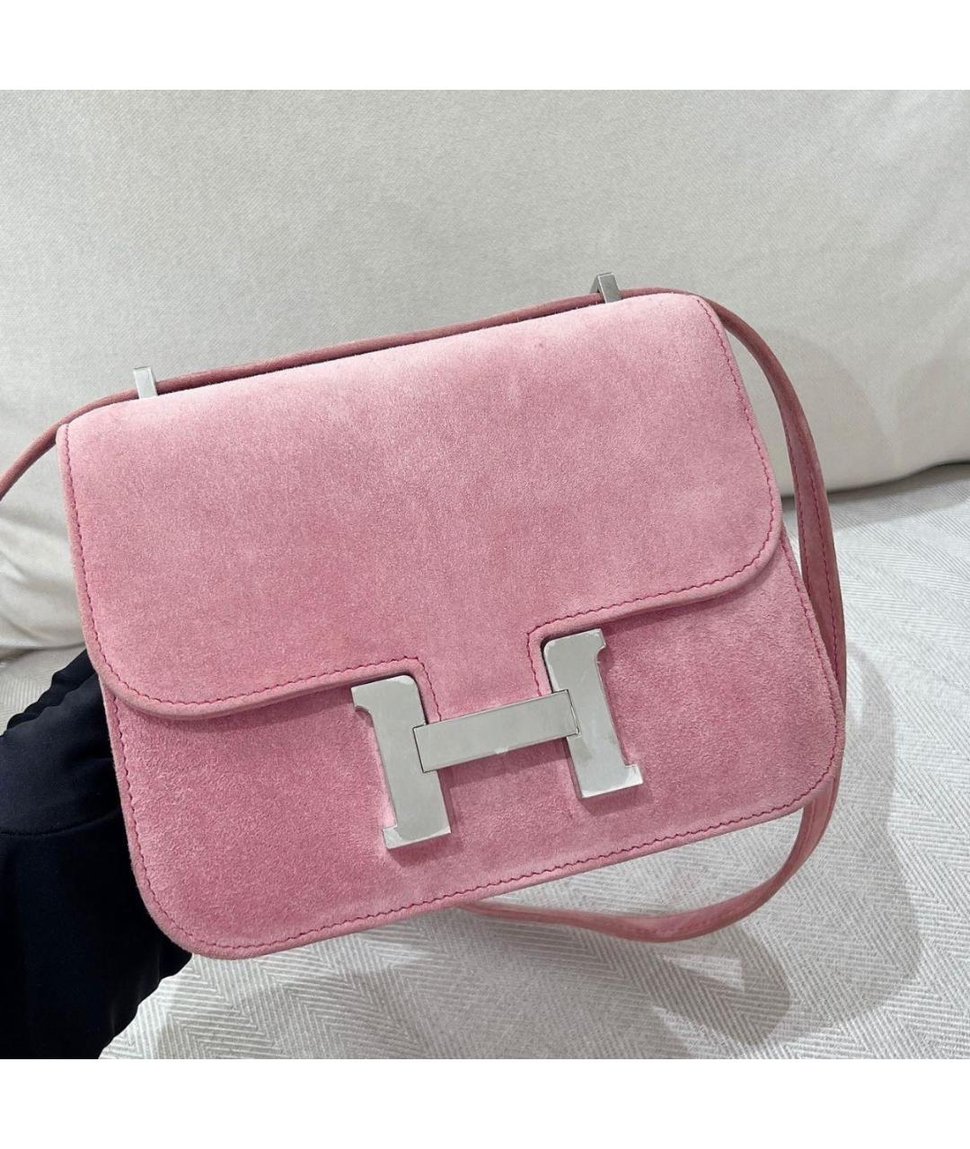 HERMES Розовая замшевая сумка через плечо, фото 9