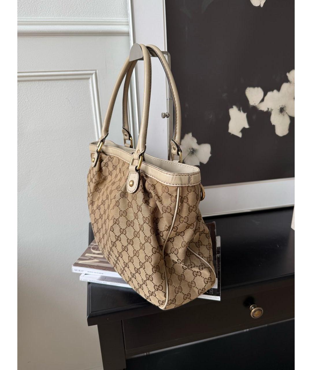 GUCCI Бежевая жаккардовая сумка тоут, фото 2