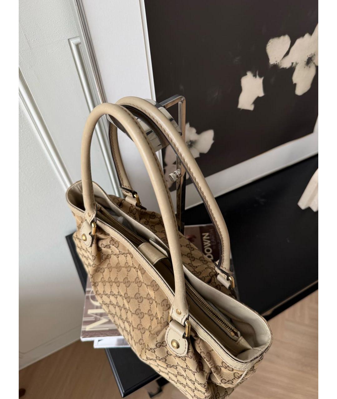 GUCCI Бежевая жаккардовая сумка тоут, фото 8