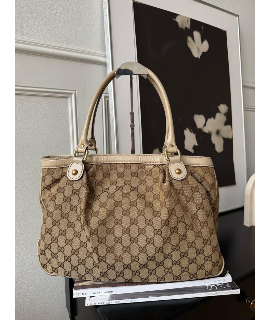 GUCCI Бежевая жаккардовая сумка тоут, фото 9