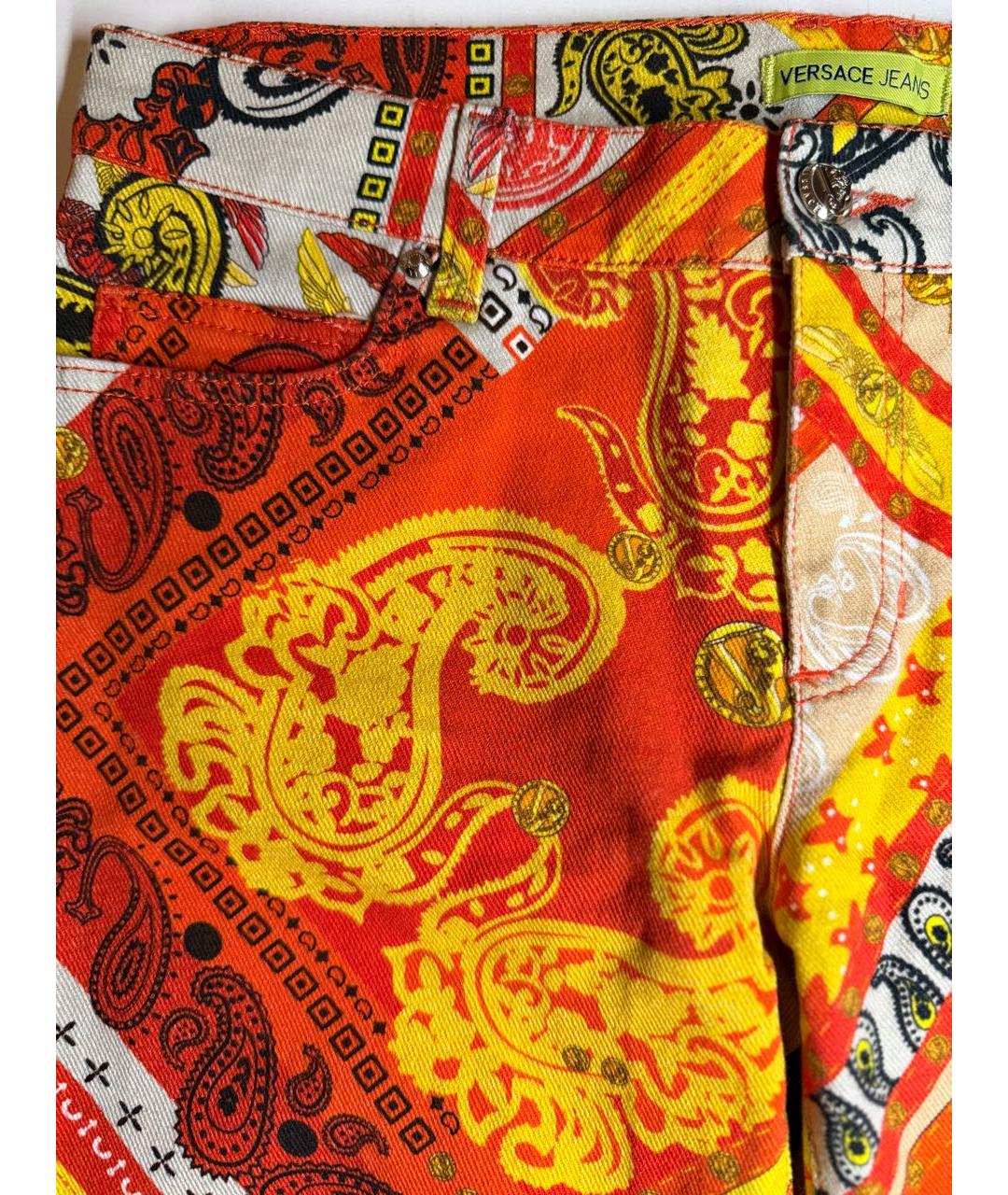 VERSACE Оранжевые хлопко-эластановые джинсы слим, фото 5