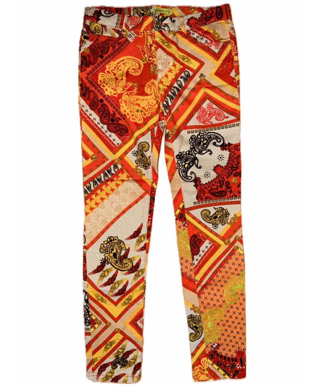 VERSACE Оранжевое хлопко-эластановые джинсы слим, фото 8