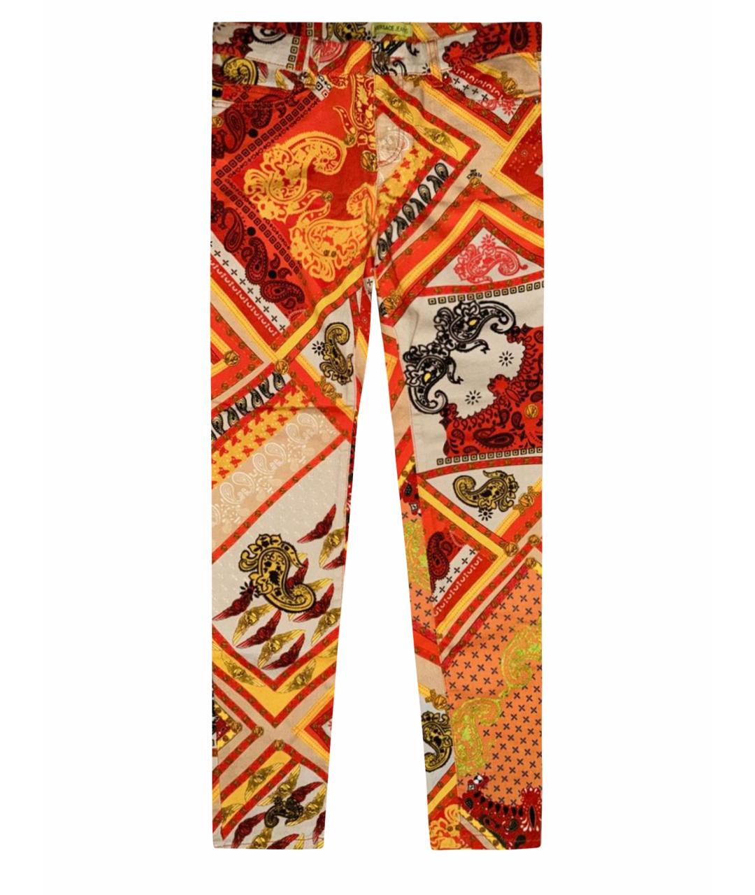 VERSACE Оранжевые хлопко-эластановые джинсы слим, фото 1