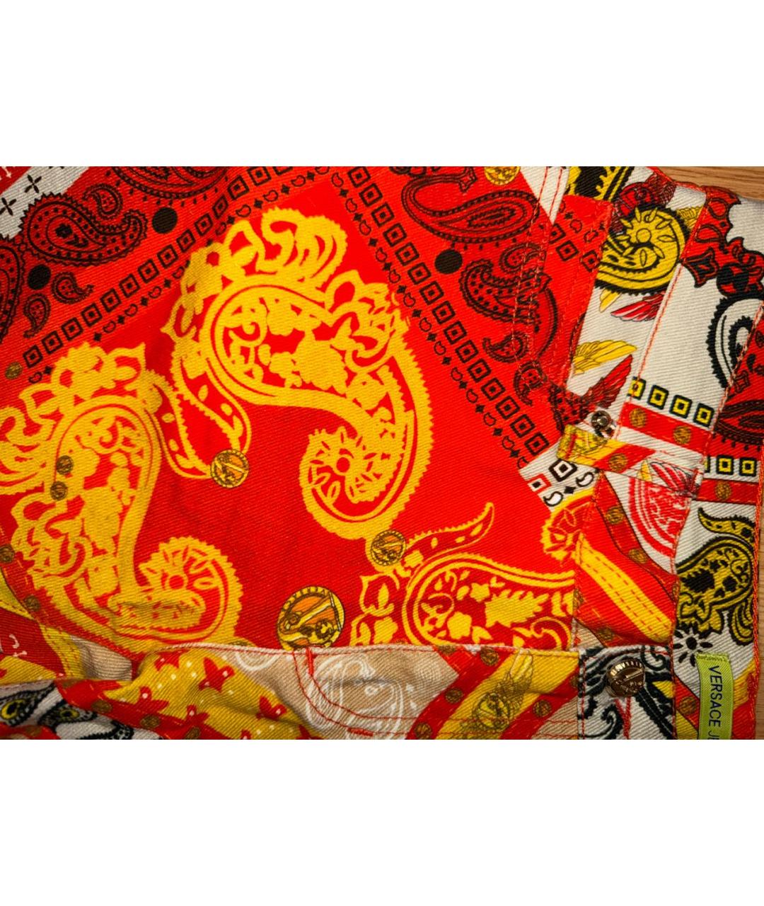 VERSACE Оранжевое хлопко-эластановые джинсы слим, фото 4