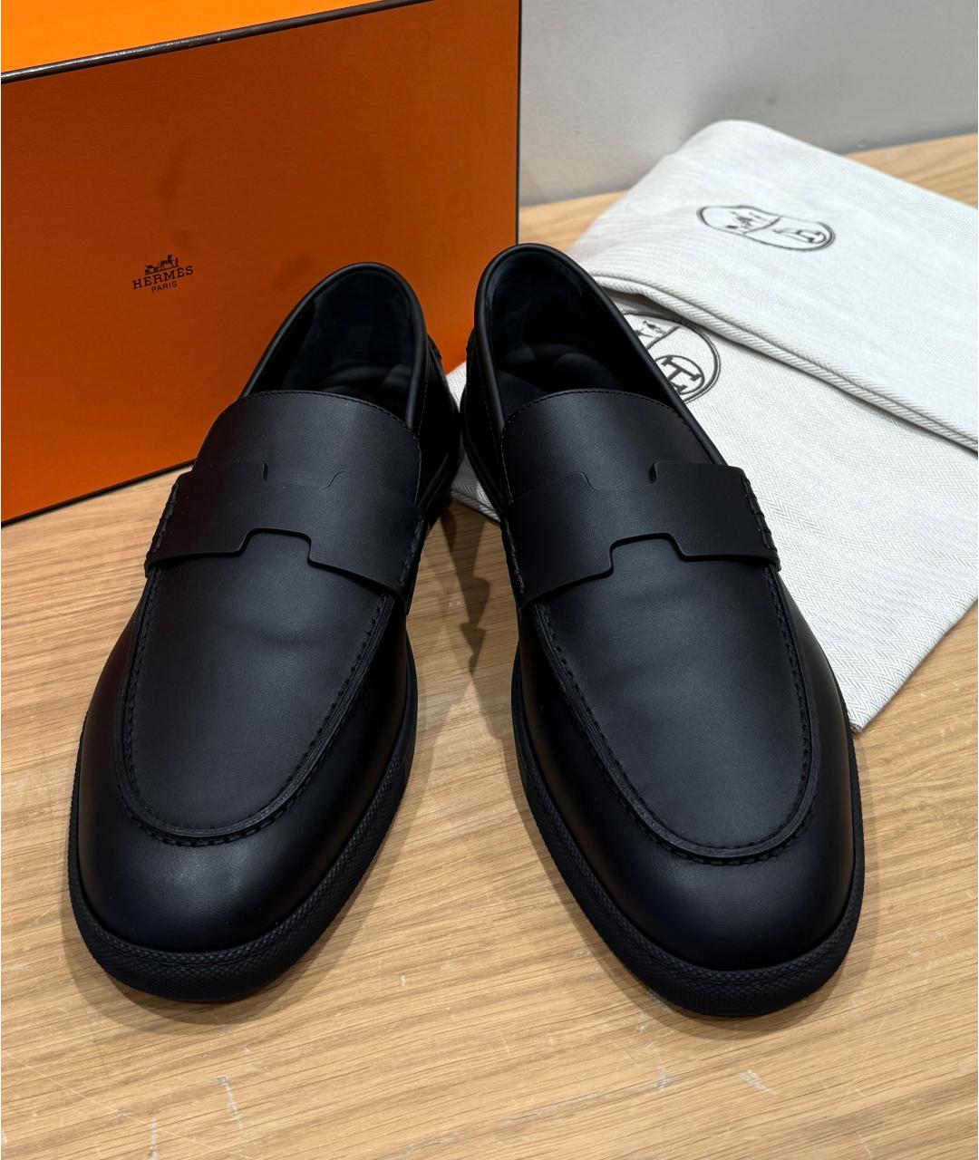 HERMES Черные кожаные лоферы, фото 2