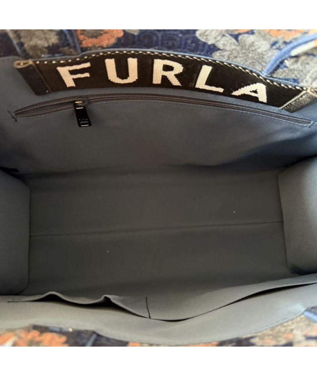 FURLA Темно-синяя тканевая сумка тоут, фото 3
