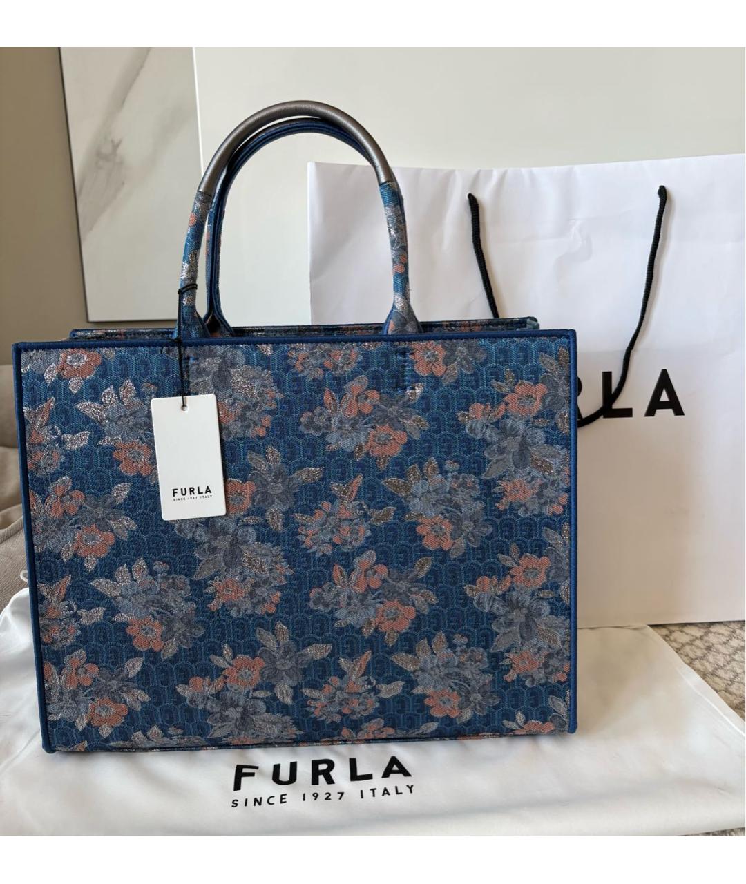 FURLA Темно-синяя тканевая сумка тоут, фото 3