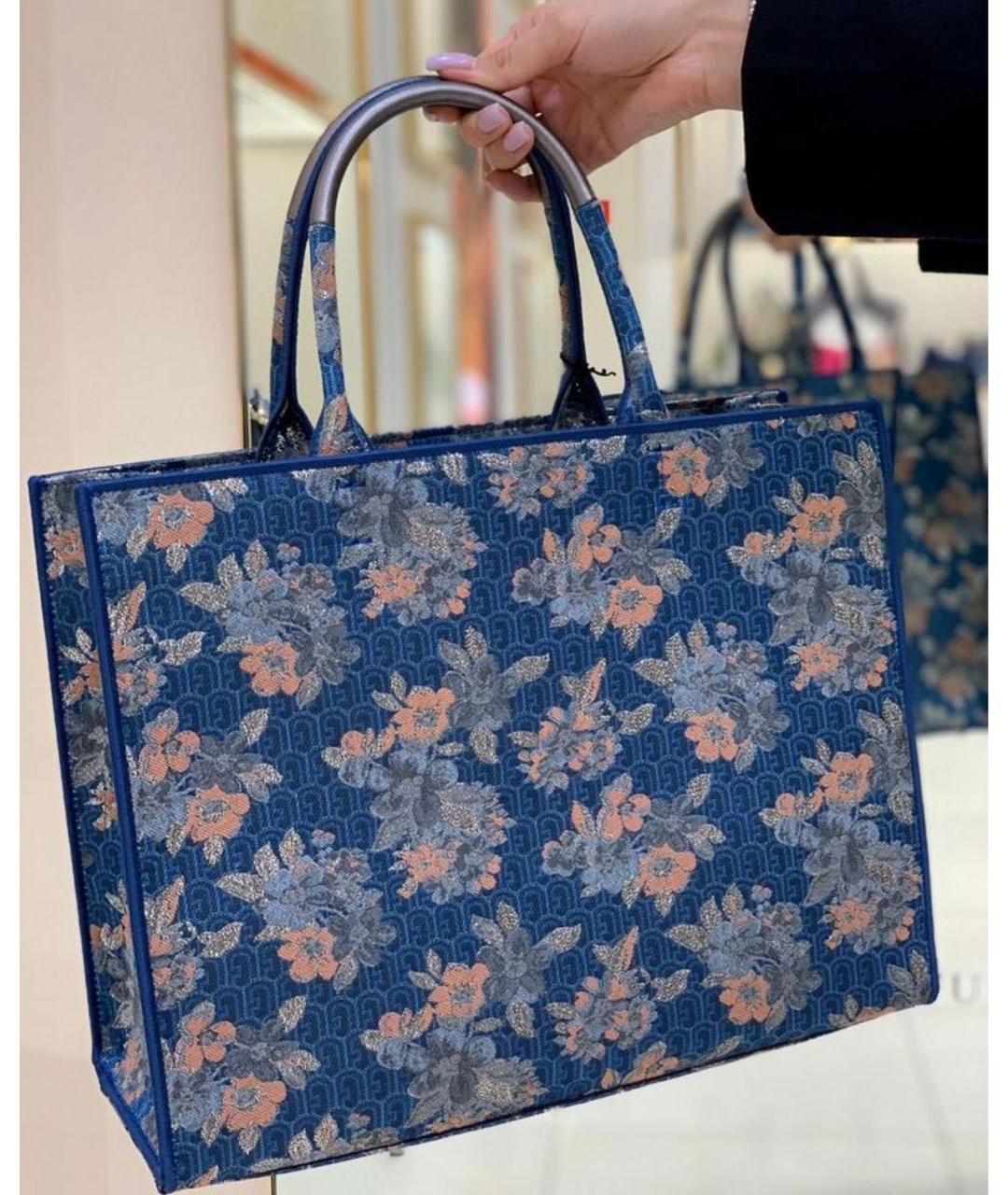 FURLA Темно-синяя тканевая сумка тоут, фото 4