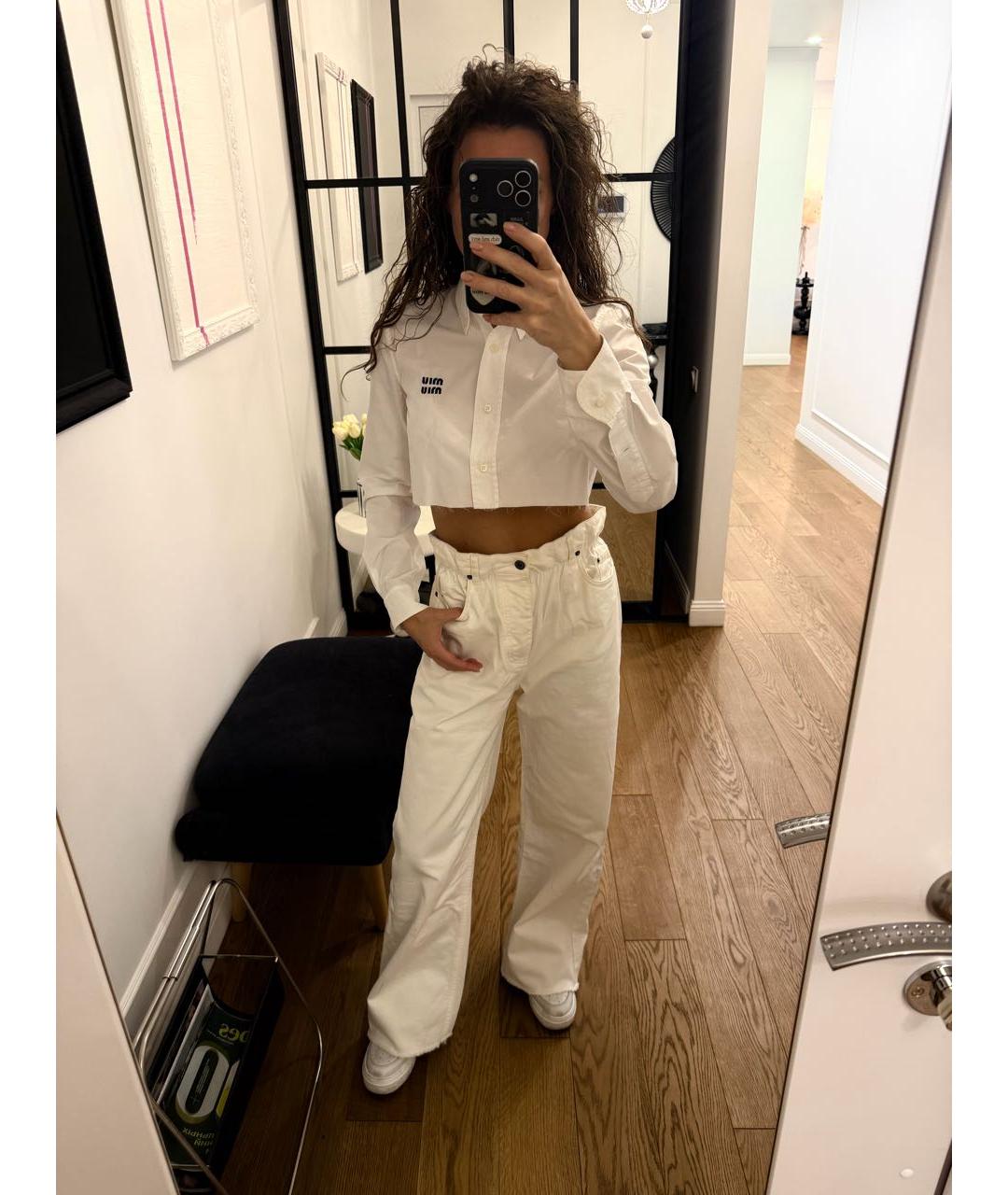 MIU MIU Белые хлопковые прямые джинсы, фото 8