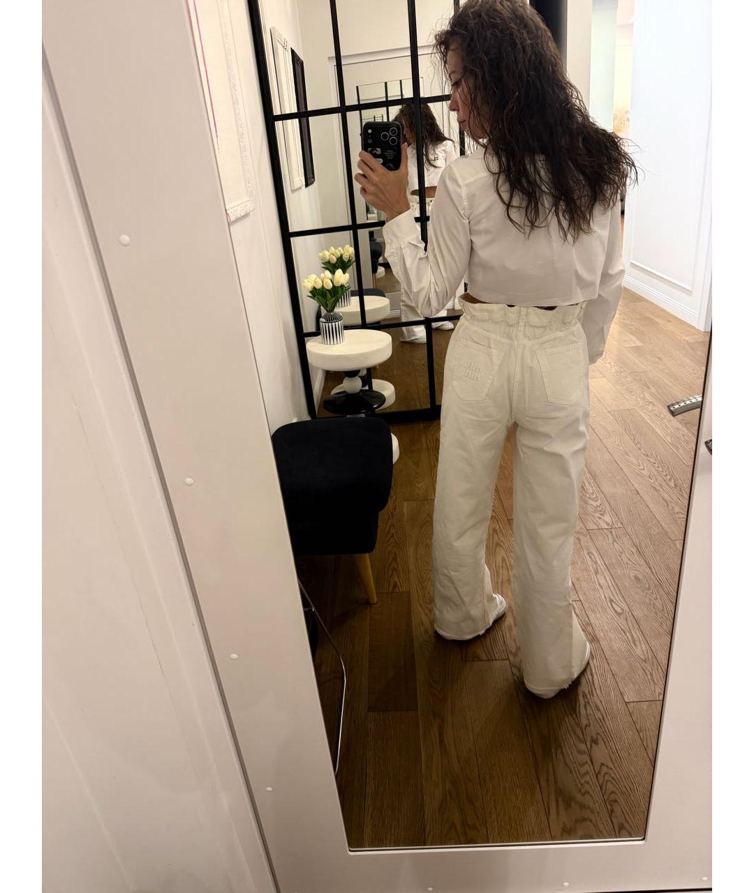 MIU MIU Белые хлопковые прямые джинсы, фото 7