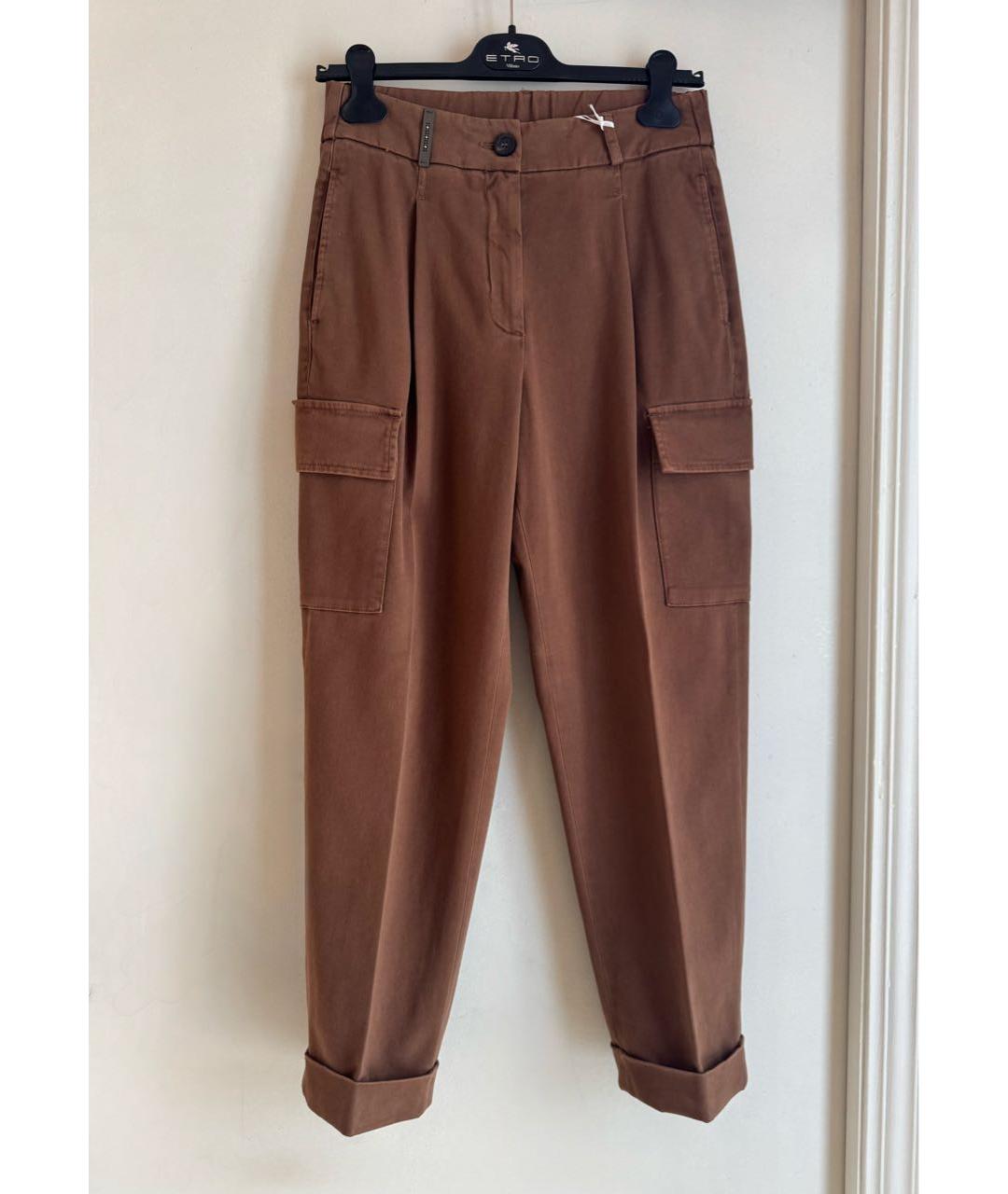 PESERICO Коричневые хлопко-эластановые прямые джинсы, фото 4