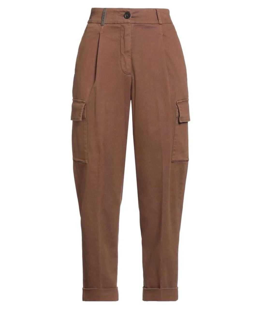 PESERICO Коричневые хлопко-эластановые прямые джинсы, фото 9