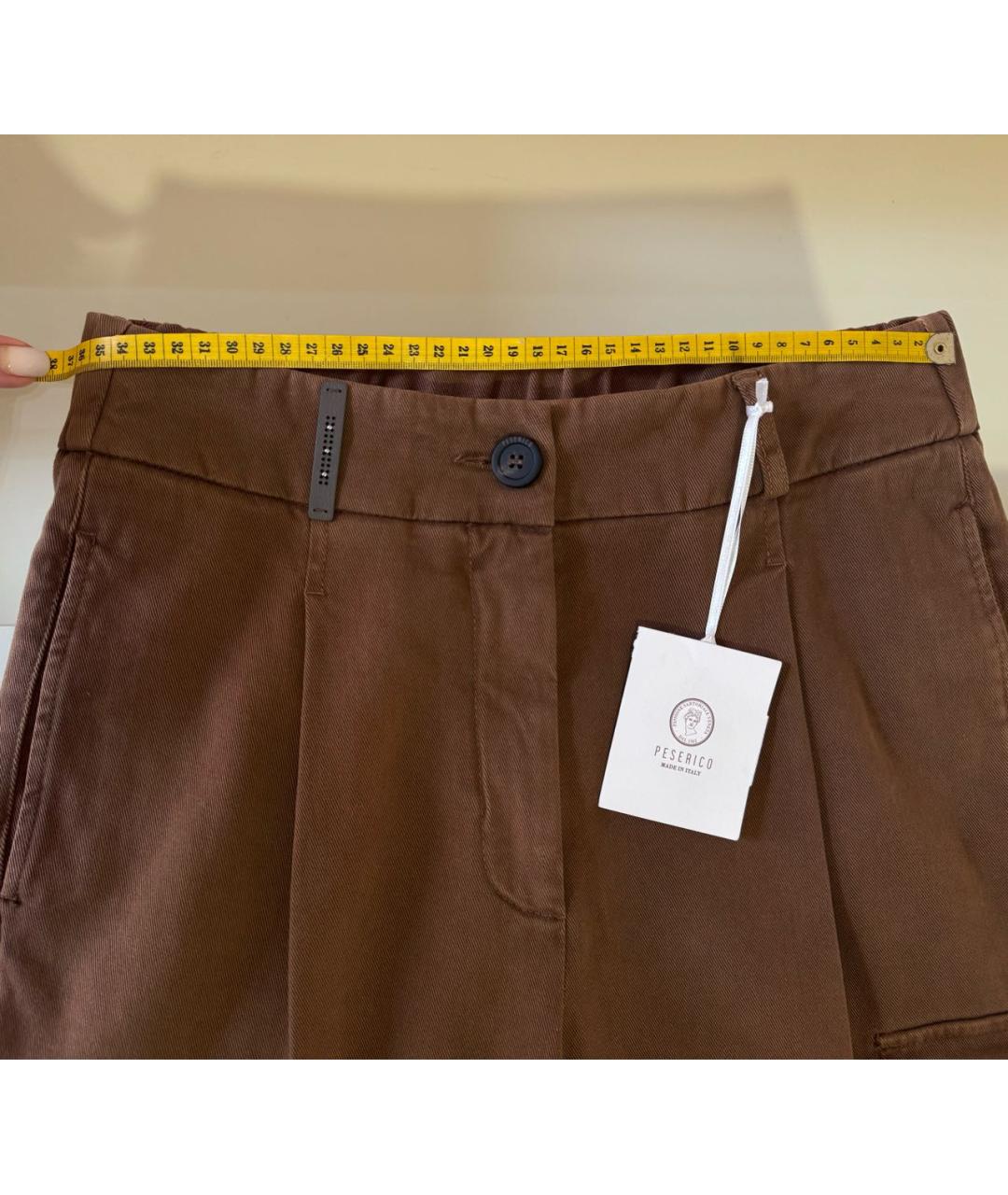 PESERICO Коричневые хлопко-эластановые прямые джинсы, фото 8