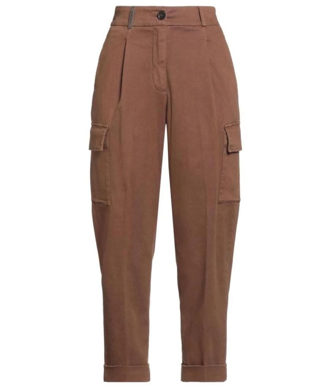 PESERICO Коричневые хлопко-эластановые прямые джинсы, фото 1