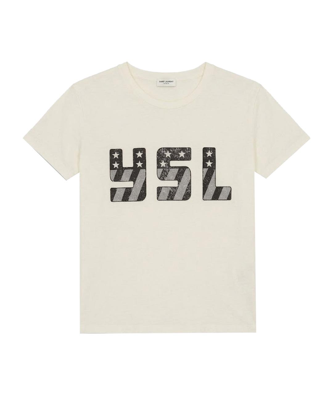 SAINT LAURENT Белая хлопковая футболка, фото 1
