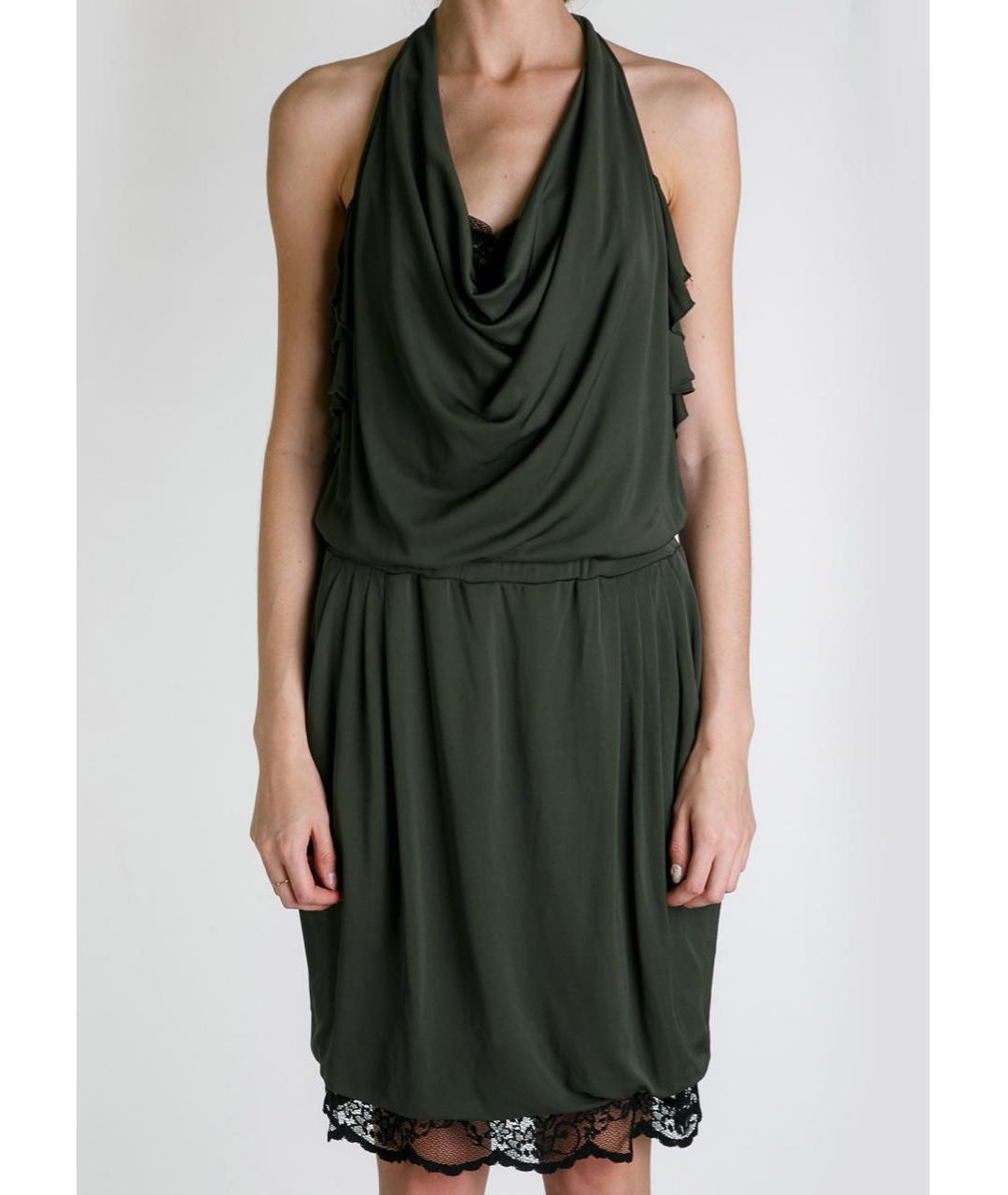 JO NO FUI Хаки вискозное коктейльное платье, фото 3