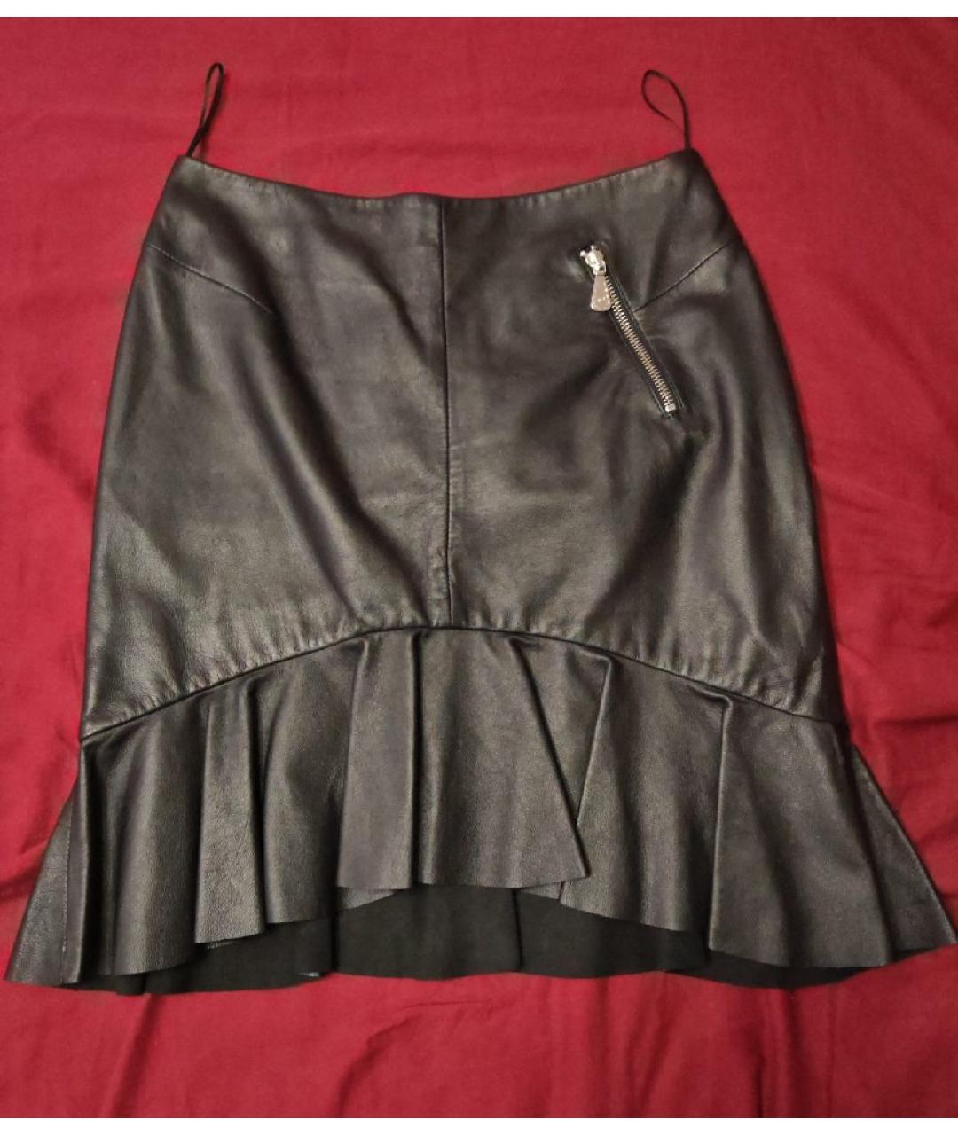 ALEXANDER MCQUEEN Черная кожаная юбка мини, фото 7