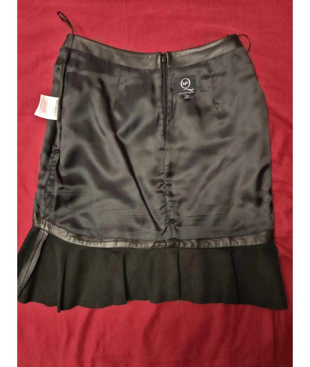 ALEXANDER MCQUEEN Черная кожаная юбка мини, фото 3