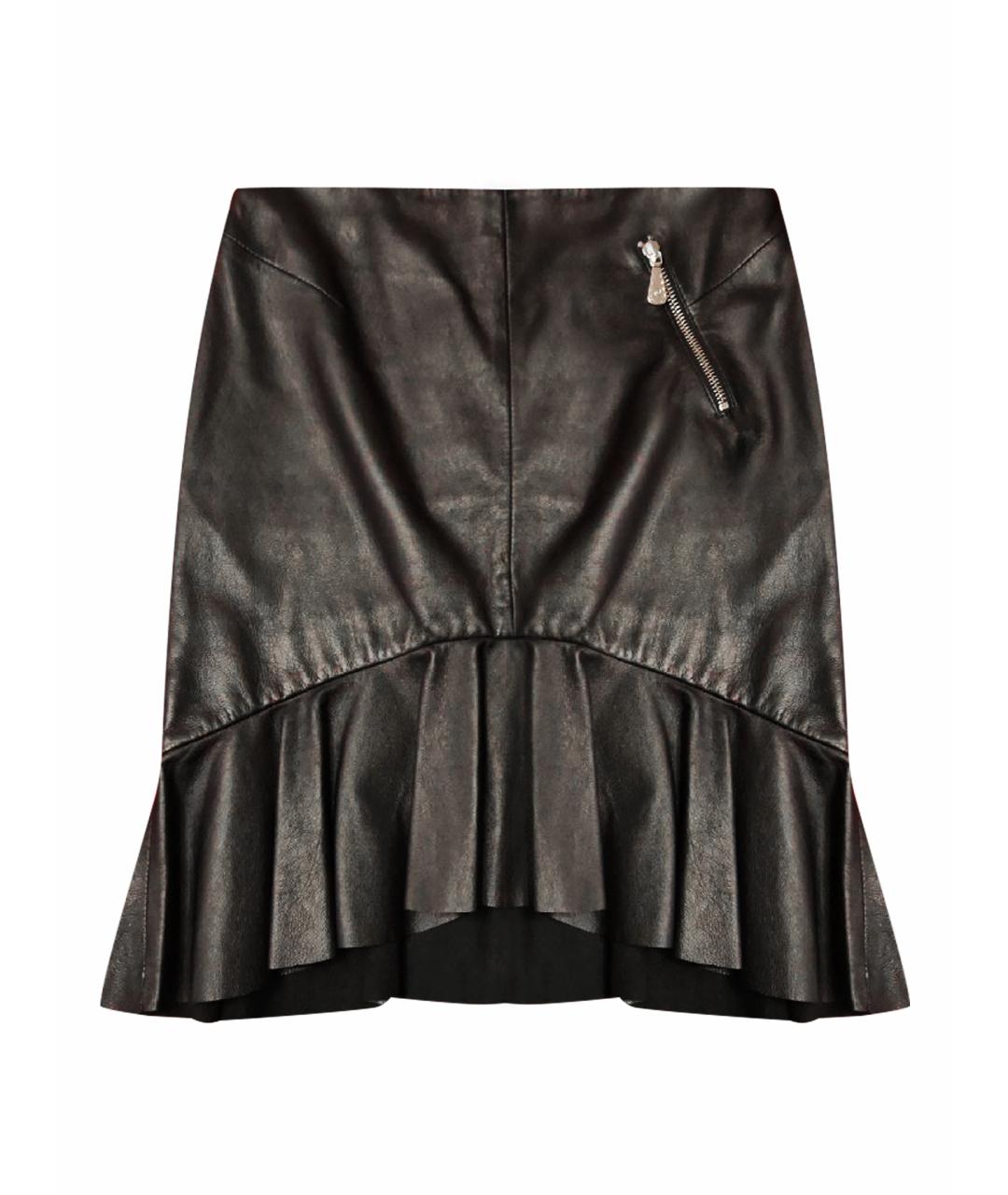 ALEXANDER MCQUEEN Черная кожаная юбка мини, фото 1