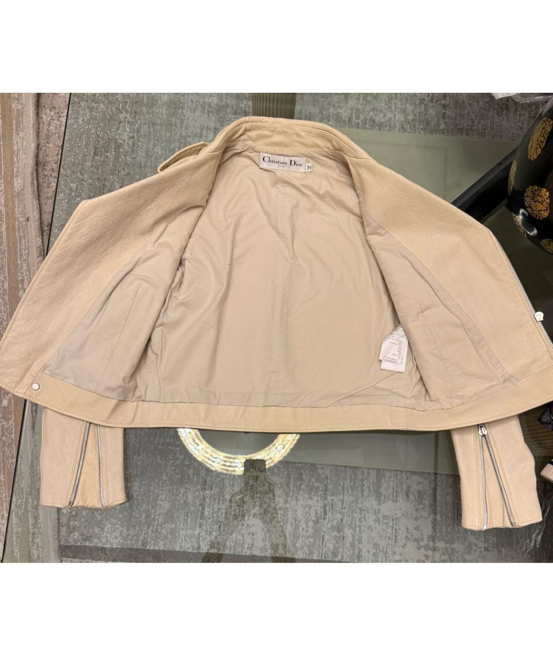 CHRISTIAN DIOR Бежевая кожаная куртка, фото 4