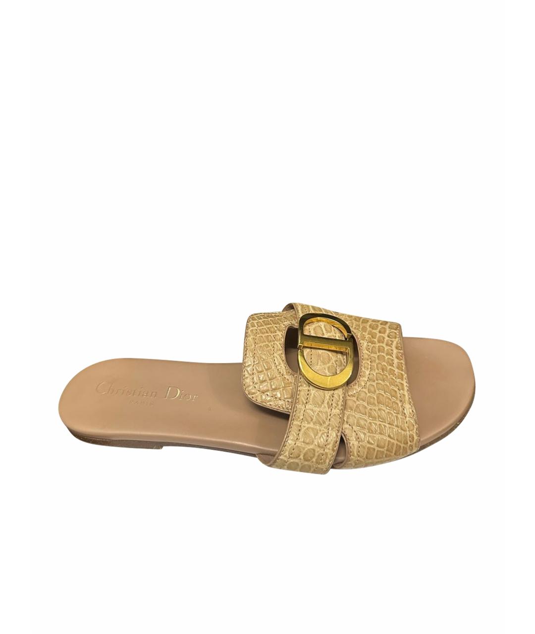 CHRISTIAN DIOR Бежевые шлепанцы из экзотической кожи, фото 1