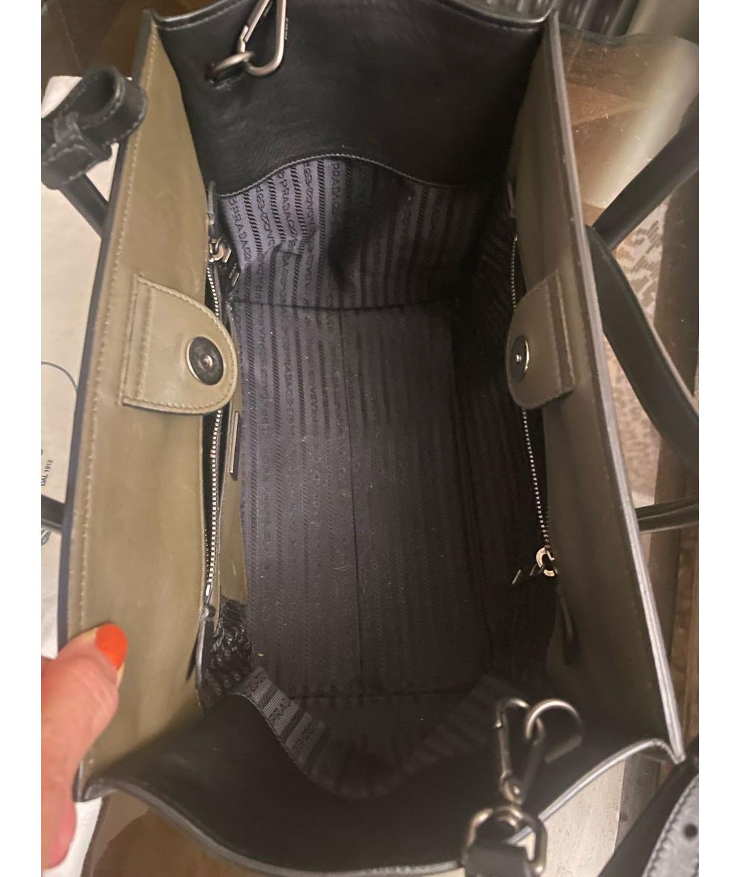 PRADA Хаки кожаная сумка с короткими ручками, фото 4