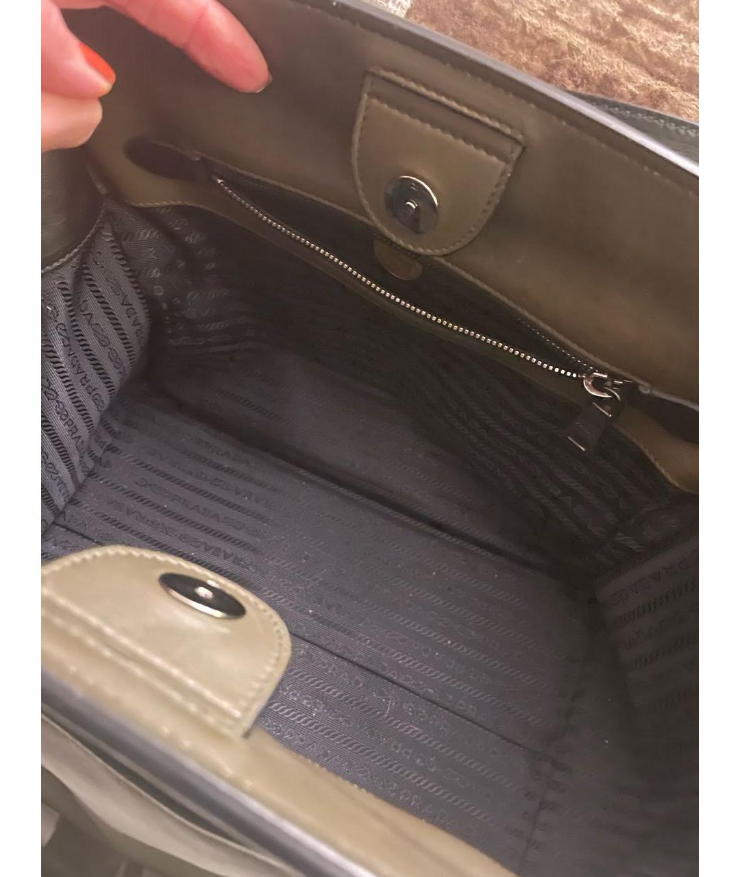 PRADA Хаки кожаная сумка с короткими ручками, фото 6