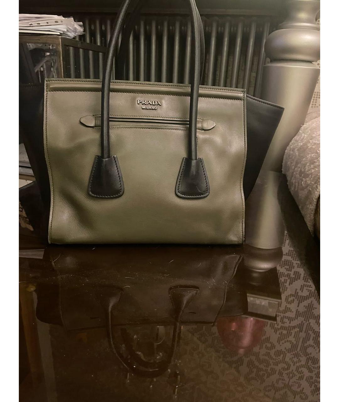 PRADA Хаки кожаная сумка с короткими ручками, фото 9