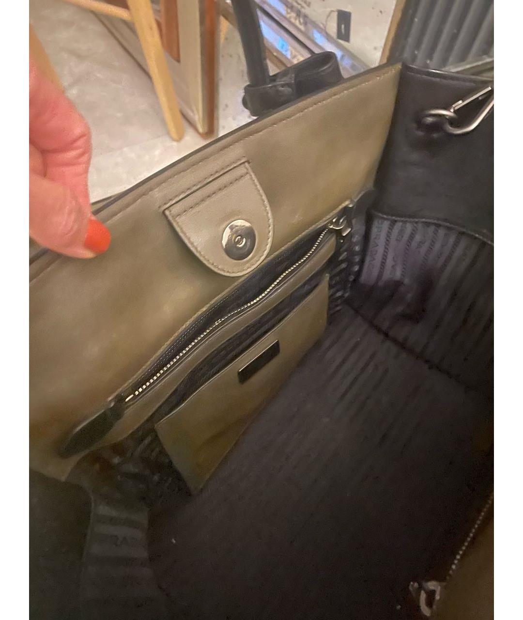 PRADA Хаки кожаная сумка с короткими ручками, фото 5