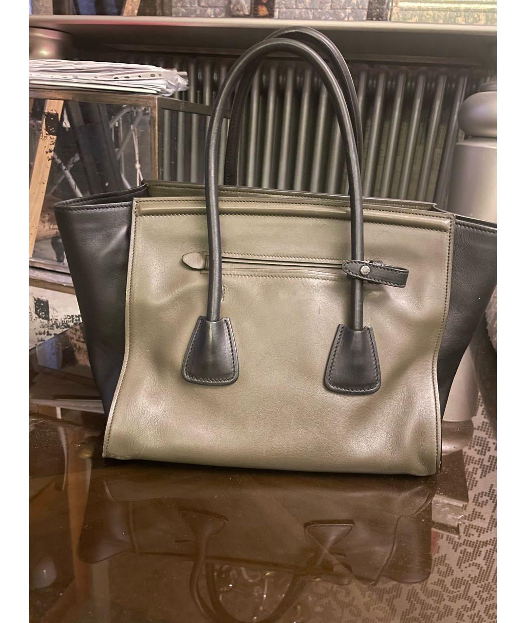 PRADA Хаки кожаная сумка с короткими ручками, фото 2