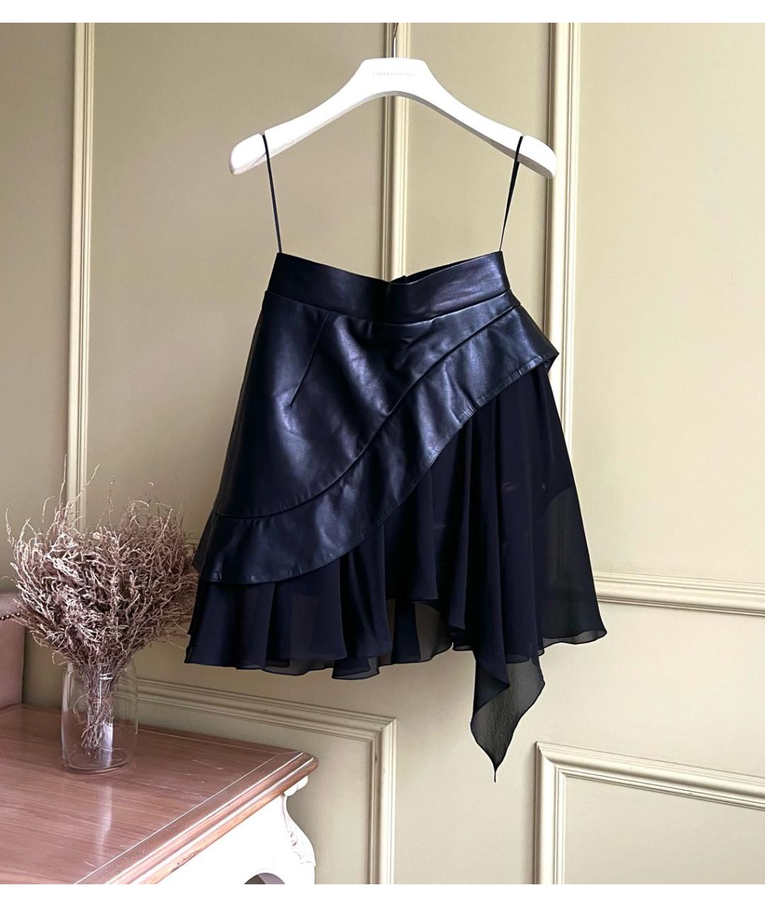 ULYANA SERGEENKO Черная кожаная юбка мини, фото 9